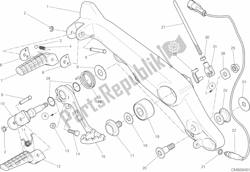 All parts for the Footrests, Right of the Ducati Scrambler Urban Enduro Thailand 803 2016